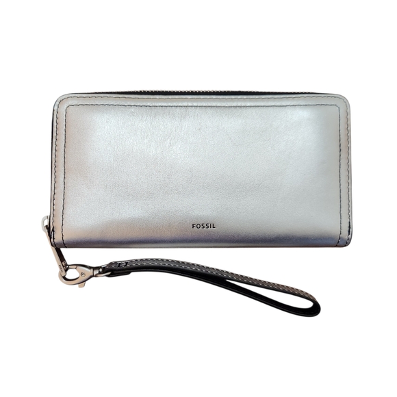 Fossil Handbags - Fossil Metallic Silver Long Wristlet Wallet New